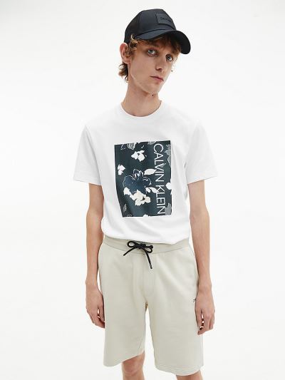 Calvin Klein Ruhák HU498135 | Calvin Klein Organic Cotton Floral Logo Férfi Póló Világos Fehér